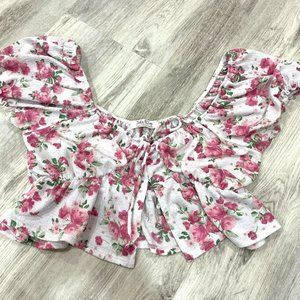 floral pink puff sleeve shirt